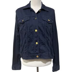 Michael Kors Denim Jacket Women’s Size L Navy Blue Stretch Gold Button